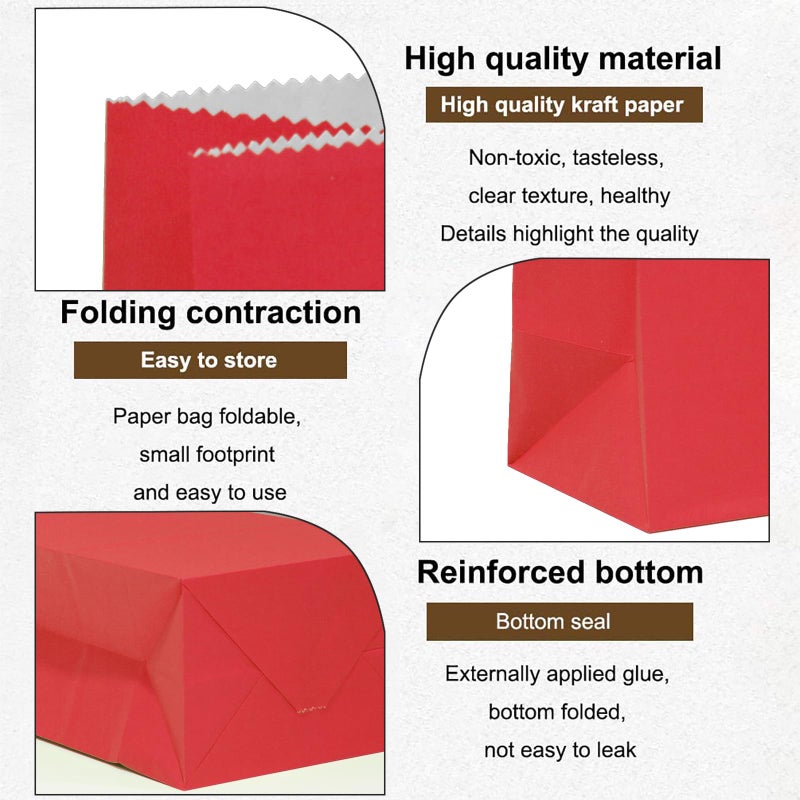 KEYYOOMY 50 CT Small Paper Bags Red Party Goodie Bags Party Favor Bag Paper Lunch Bag (Red, 50 CT, 9.4 X 5.1 X 3.1 In) - Image 4